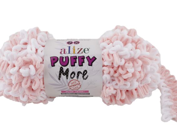 PUFFY MORE Alize пряжа 6272 білий + персик