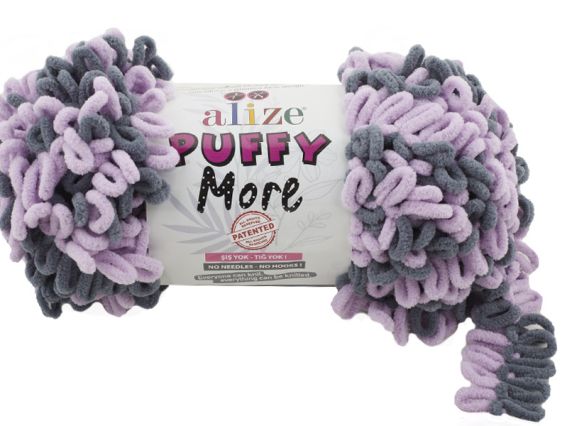 PUFFY MORE Alize пряжа 6285 вугольный.сірий + бузковий