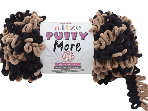 PUFFY MORE Alize пряжа 6289 чорний + кофейний