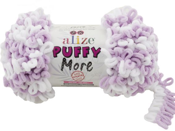 PUFFY MORE Alize пряжа 6291 білий + бузковий