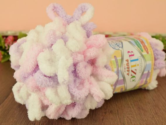 PUFFY color Alize пряжа 6051 бузково-біло-рожевий