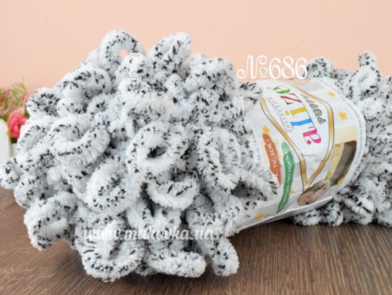 Puffy Alize пряжа 686 біло-чорний (сніжний барс)
