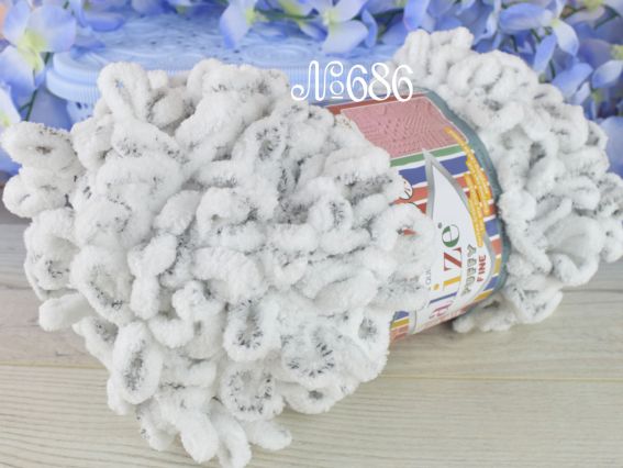 PUFFY Fine Alize пряжа 686 білий з чорними цятками