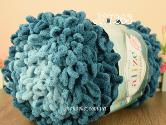 Puffy Fine OMBRE batik Alize пряжа 7263 морская волна