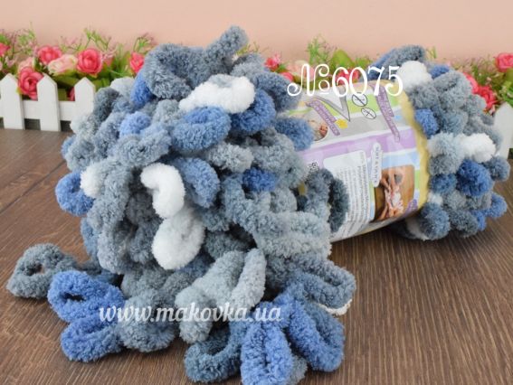 PUFFY color Alize пряжа 6075 сіро-біло-джинсовий