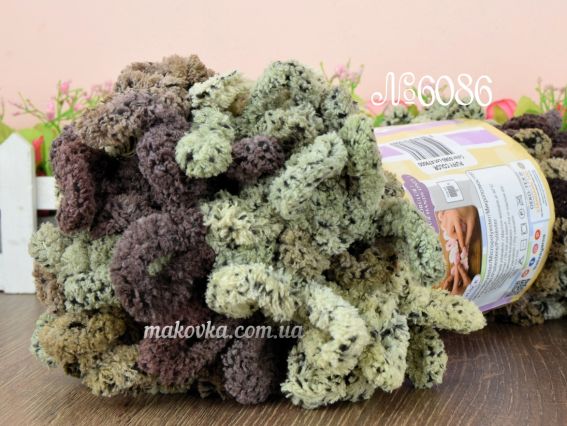 PUFFY color Alize пряжа 6086 коричнево-зелёный камуфляж крапинка