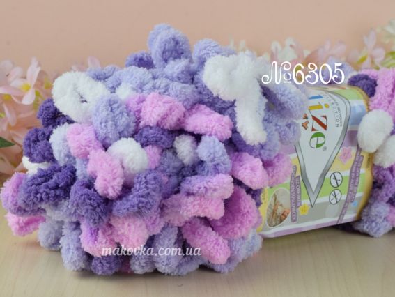 PUFFY color Alize пряжа 6305 фіол.-бузок-рожевий-білий