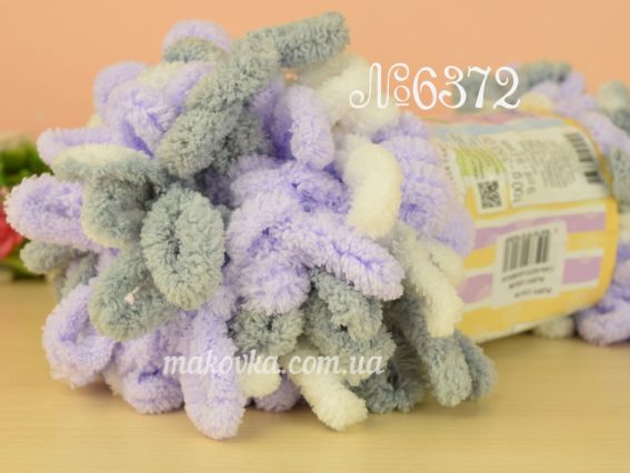 PUFFY color Alize пряжа 6372 бузковий-білий-сірий