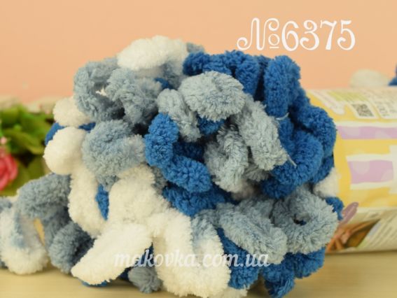PUFFY color Alize пряжа 6375 синій-білий-сірий