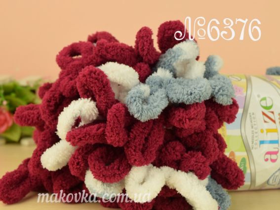 PUFFY color Alize пряжа 6376 бордо-білий-сірий