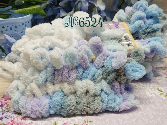 PUFFY color Alize пряжа 6524 білий-бузковий-блакитний-св.сірий