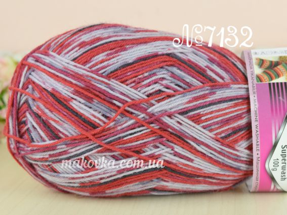 Superwash Alize шкарпеткова пряжа 7132 сірий-червоний-чорний