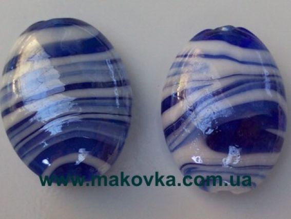 Большая овальная бусина Карамель синий с белым Большая овальная бусина Карамель синий с белым