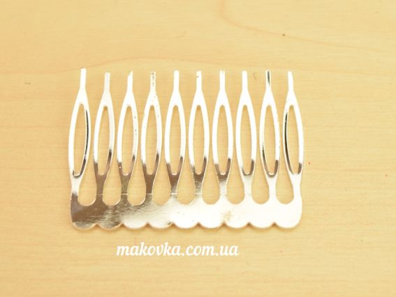 Заготовка для гребінця, металева, срібляста, на 10 зубчиків, 4 х 5.5см