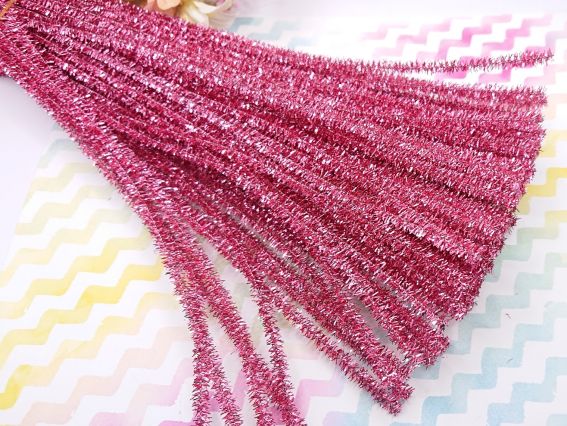 Дріт з ворсом Рожевий малиновий люрексовий 30 см, 1 шт