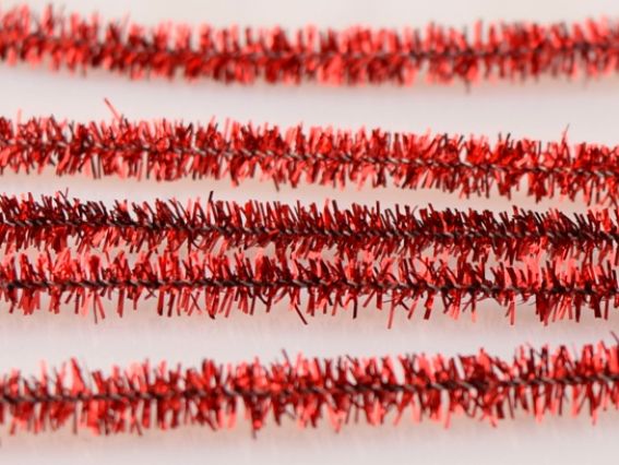 Синельная Проволока с ворсом ЛЮРЕКС Красная 30 см, 1 шт