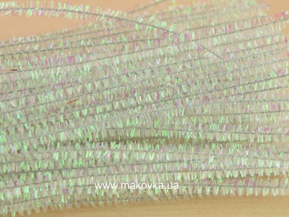 Дріт з ворсом БІЛИЙ голографічний, 30 см, 1 шт