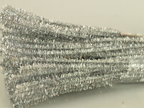 Проволока с ворсом СЕРЕБРО люрексовая 30 см, 1 шт