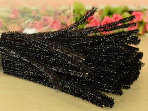 Проволока с ворсом ЧЕРНАЯ с блеском, 30 см, 1 шт