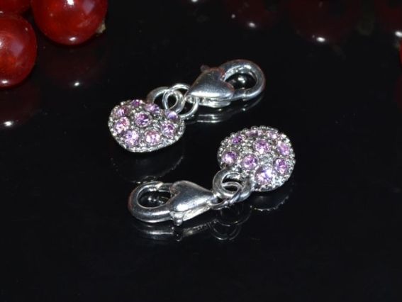 Подвеска с карабином Сердце №3 с розовыми стразами Подвеска с карабином Сердце №3 с розовыми стразами