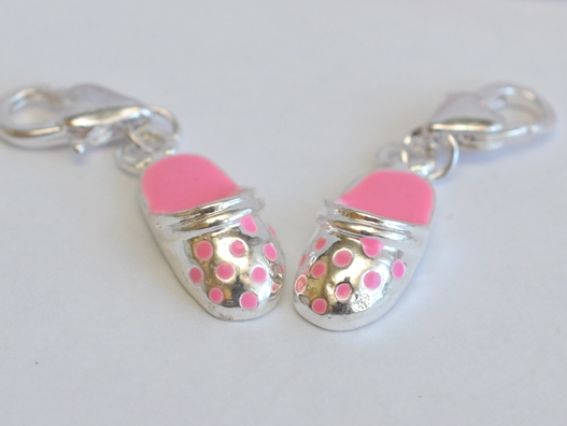 Подвеска с карабином Тапочек, серебро с розовым Подвеска с карабином Тапочек, серебро с розовым
