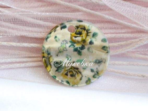 Подвеска из ракушки 20 мм круглая №01, с напечатанным узором