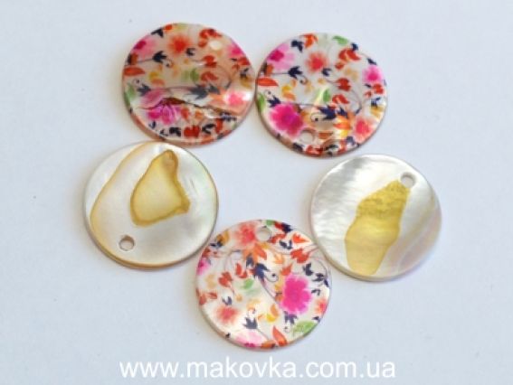 Підвіска з черепашки з надрукованим візерунком 20 мм кругла №02