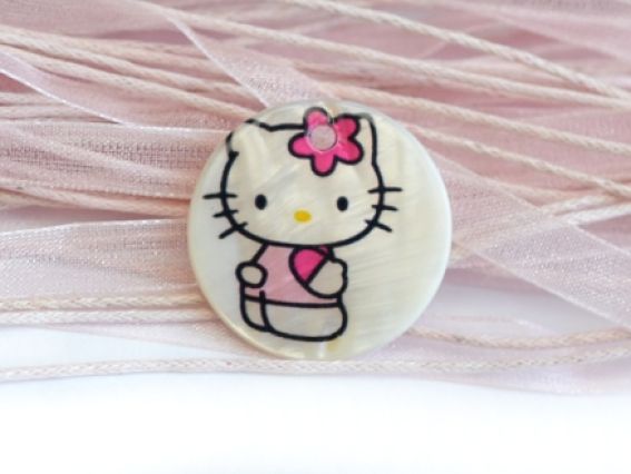 Подвеска из ракушки 25 мм круглая №01, с напечатанным рисунком Хелоу Кити Подвеска из ракушки 25 мм круглая №01, с напечатанным рисунком Хелоу Кити