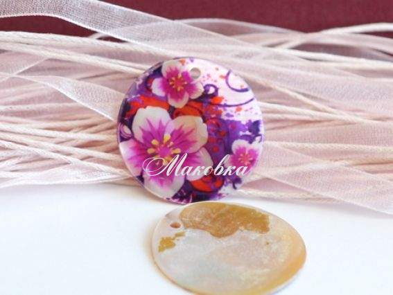 Подвеска из ракушки 30 мм круглая №01, с напечатанным узором