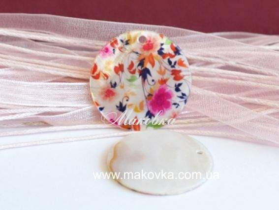 Подвеска из ракушки 30 мм круглая №02, с напечатанным узором