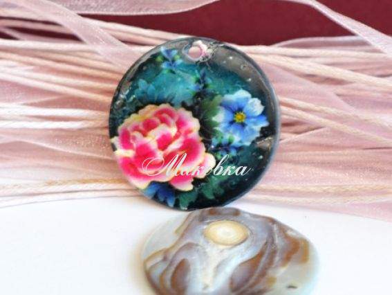 Подвеска из ракушки 30 мм круглая №07, с напечатанным узором