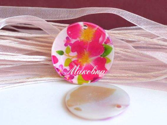 Подвеска из ракушки 30 мм круглая №08, с напечатанным узором