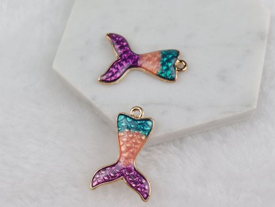 Кольорова підвіска, шарм Хвіст русалки з емалевим покриттям, 1 шт