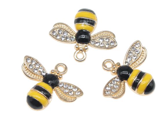 Підвіска Бджола зі стразами, з емалевим покриттям, 1 шт