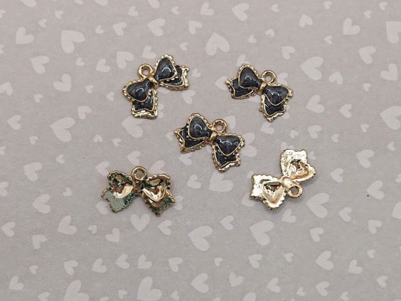 Цветная подвеска, шарм Бант Черный, с эмалевым покрытием , 1 шт