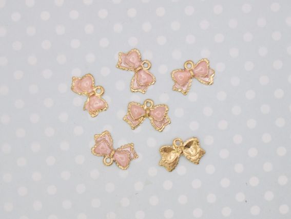 Подвеска цветная Бант Розовый и золото, эмаль