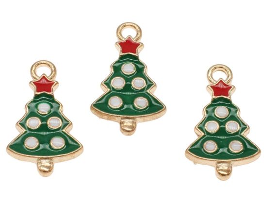 Кольорова підвіска, шарм Новорічна ялинка із зіркою та кульками №1, з емалевим покриттям, 1 шт