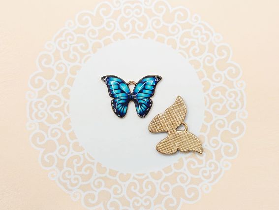 Подвеска цветная Бабочка Сине-бирюзовая, эмаль