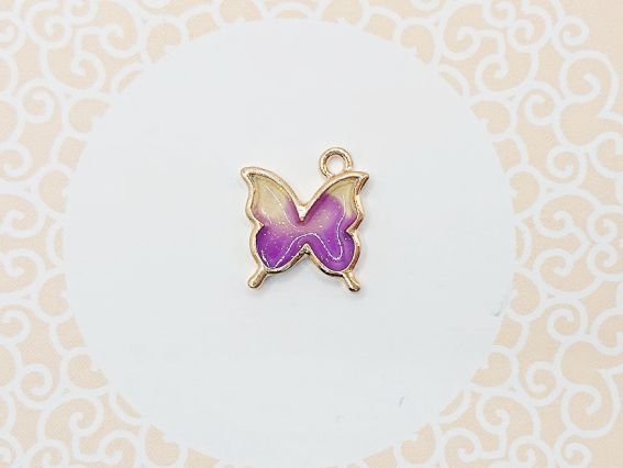 Кольорова підвіска, шарм Метелик Жовто-Бузковий, з кольоровими крилами, 1 шт