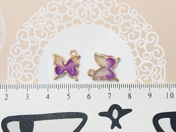 Кольорова підвіска, шарм Метелик Жовто-Бузковий, з кольоровими крилами, 1 шт