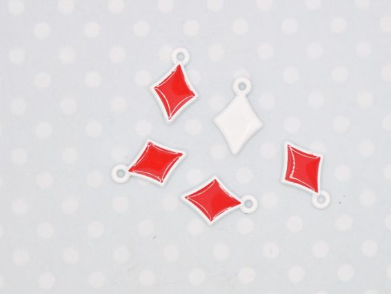 Кольорова підвіска, шарм Ромб Бубни Білий з червоним, 1 шт