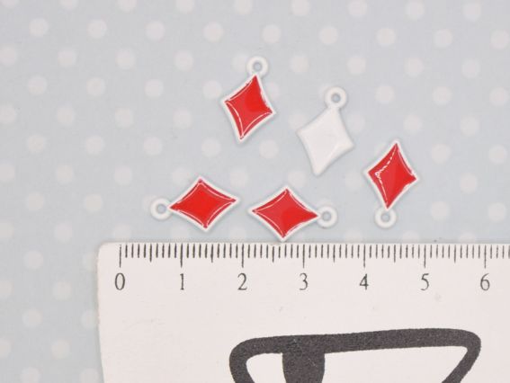 Кольорова підвіска, шарм Ромб Бубни Білий з червоним, 1 шт