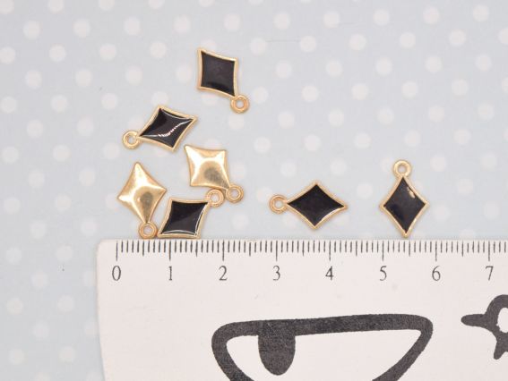 Кольорова підвіска, шарм Ромб Бубни Золото з черним, 1 шт