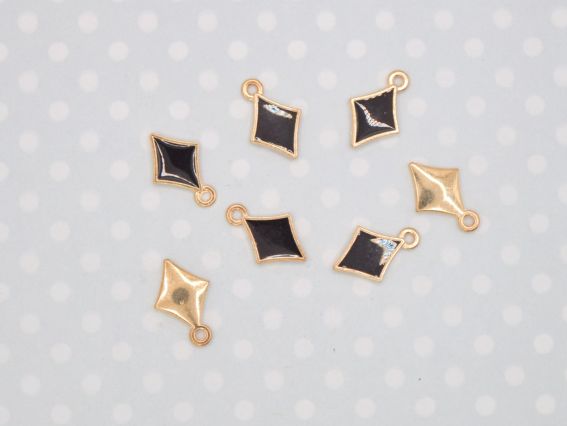 Кольорова підвіска, шарм Ромб Бубни Золото з черним, 1 шт