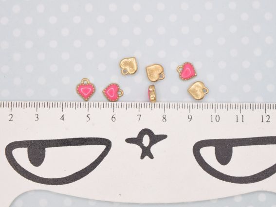 Кольорова підвіска, шарм Сердечко рожеве маленьке, з емалевим покриттям, 1 шт