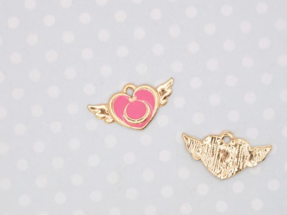 Кольорова підвіска, шарм Сердечко з крильцями рожеве , з емалевим покриттям, 1 шт