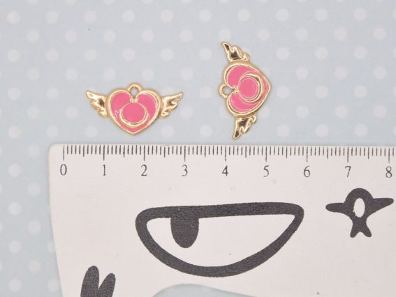 Кольорова підвіска, шарм Сердечко з крильцями рожеве , з емалевим покриттям, 1 шт