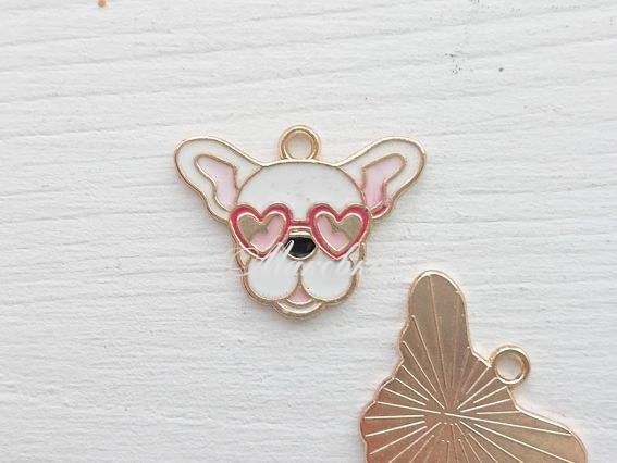 Подвеска цветная Французский бульдог в очках (голова) эмаль, 1 шт