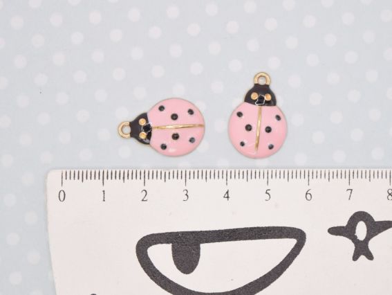 Кольорова підвіска, шарм жук Сонечко рожеве, з емалевим покриттям, 1 шт