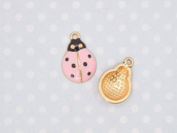 Подвеска цветная Божья коровка большая розовая, эмаль